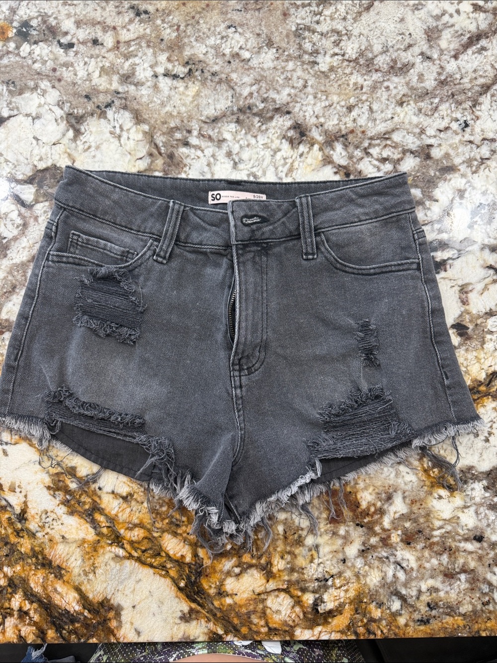 SO Distressed Charcoal Gray High-Rise Jean Shorts